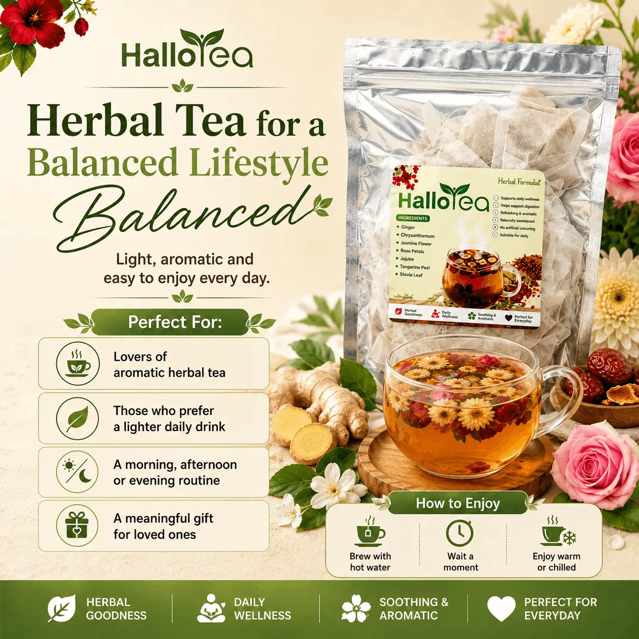 Hallo Ginger Flower Wellness Tea angle 2